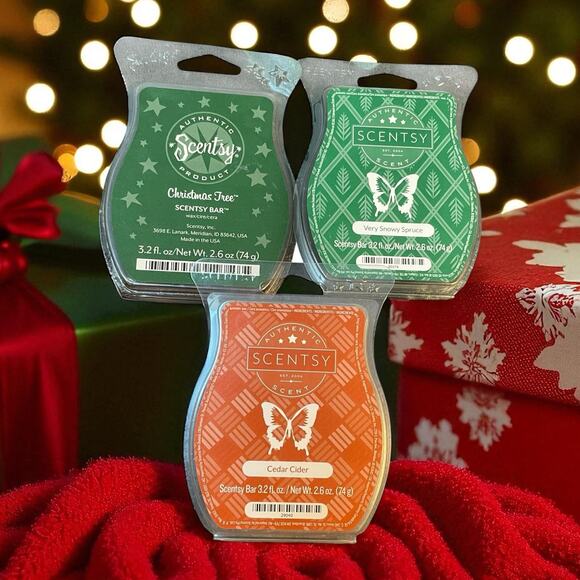 Scentsy Wax Bars Christmas Tree Retired Snowy Spruce Cedar Cider 3.2 oz Lot of 3 - Picture 1 of 7